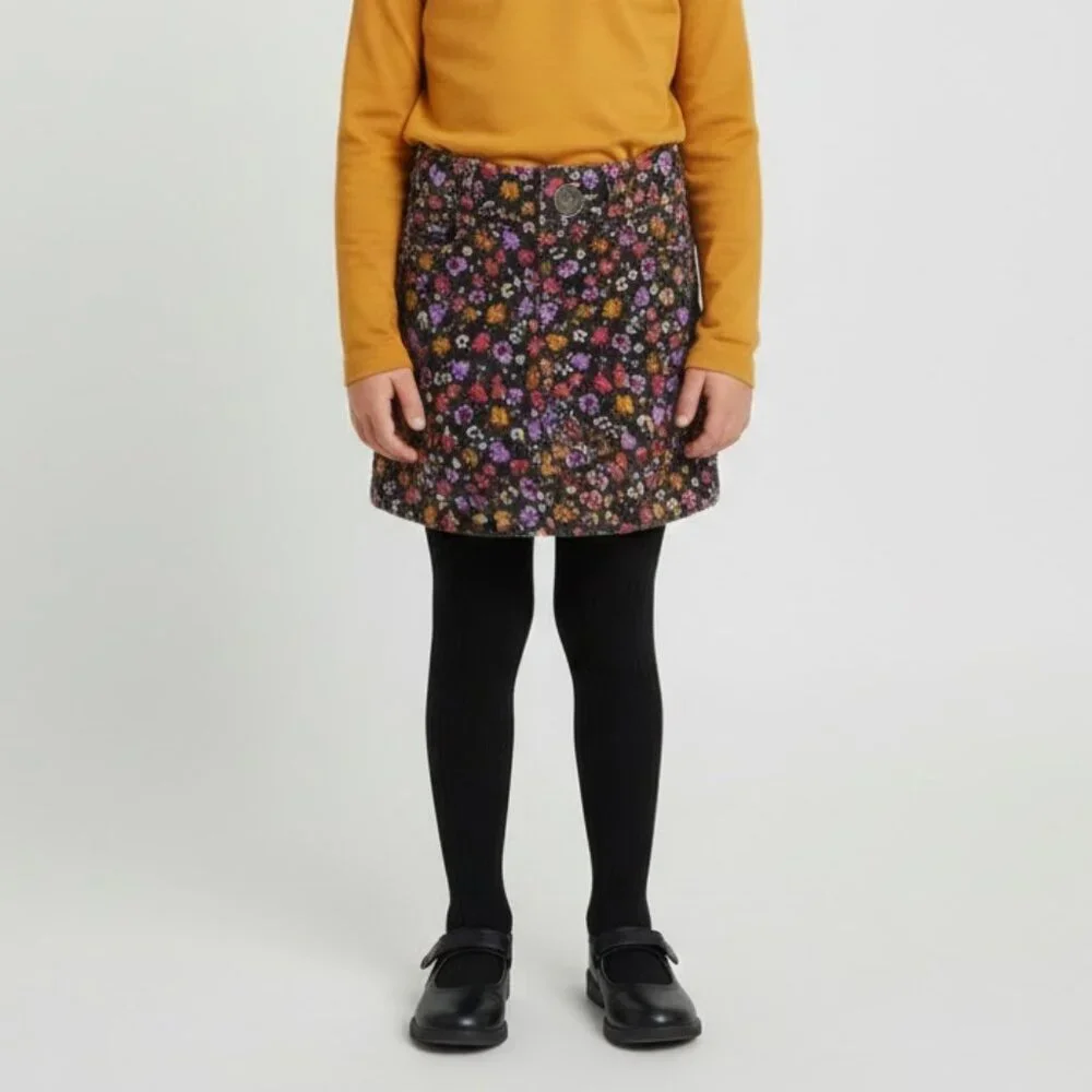 Girls Floral Corduroy Skirt M 7/8 Cottagecore 70s Boho Mustard